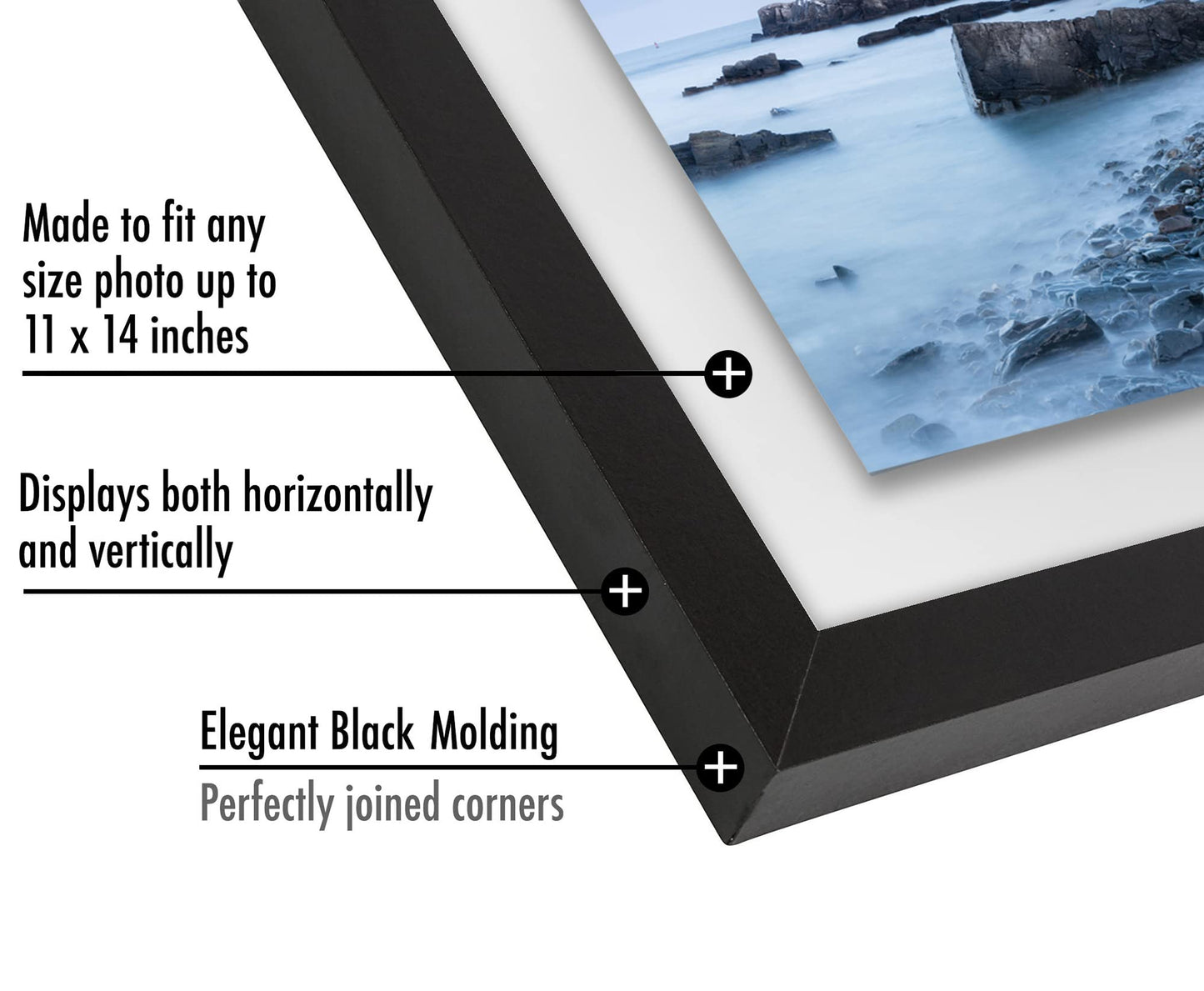Americanflat 11x14 Floating Picture Frame with Polished Crystal-Clear Glass - Set of 2 - Use as 8x10 Frame or Display 5x7 Photo - Signature Float Collection - Photo Frames for Wall Display - Black