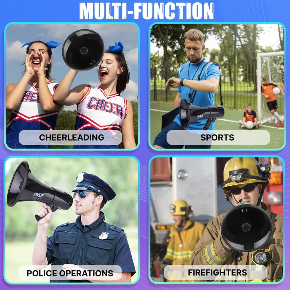 Pyle Megaphone Speaker PA Bullhorn with Built-in Siren 50 Watts & Adjustable Volume Control Ideal for Football, Baseball, Hockey, Cheerleading Fans & Coaches or for Safety Drills - PMP53IN