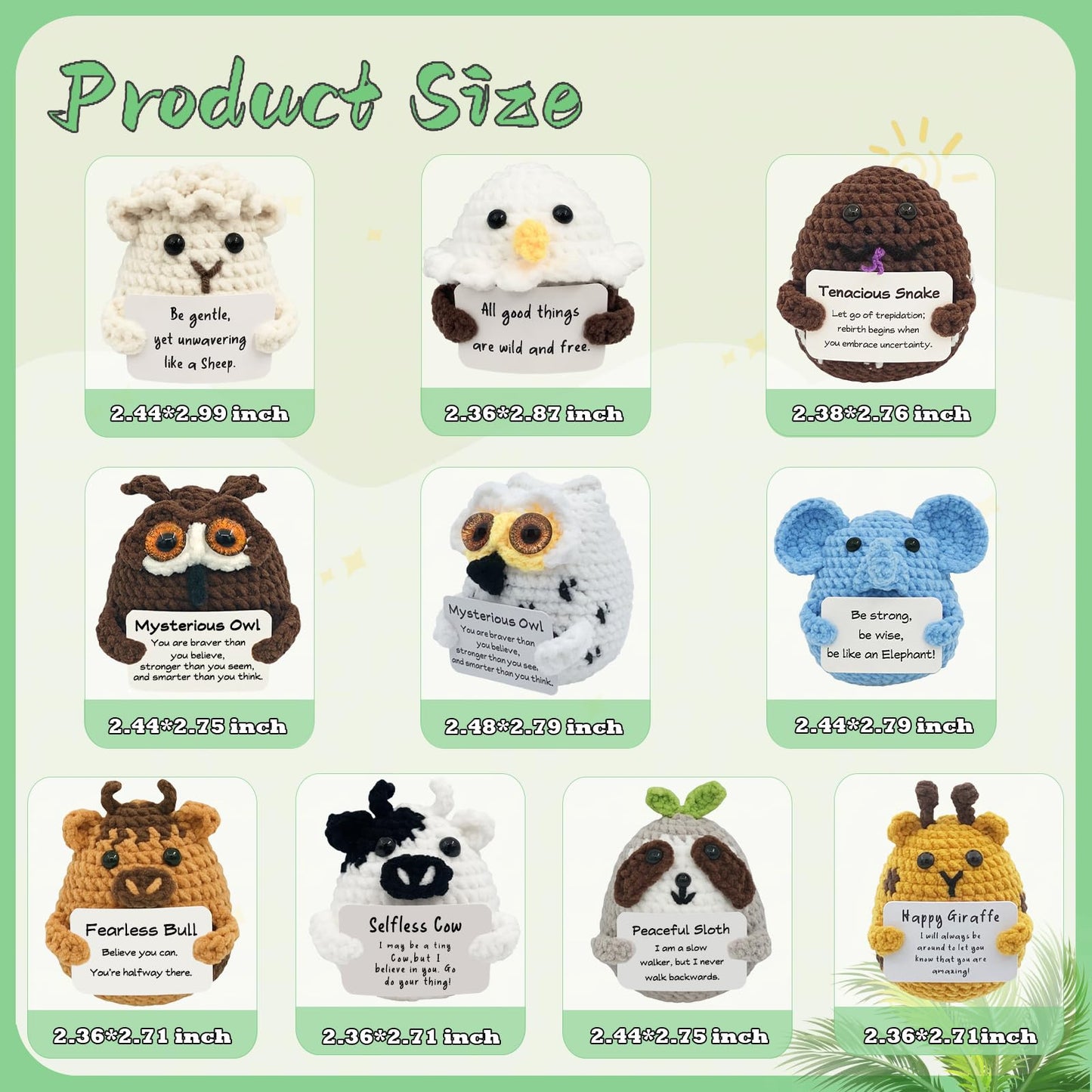 PoccroToys 10pcs Positive Crochet Mini Animals Bulk Valentines Day Birthday Gifts for Women Kids Adults Coworkers Men Teens Handmade Employee Teacher Staff Appreciation Thank You Gift Small Cute Toy