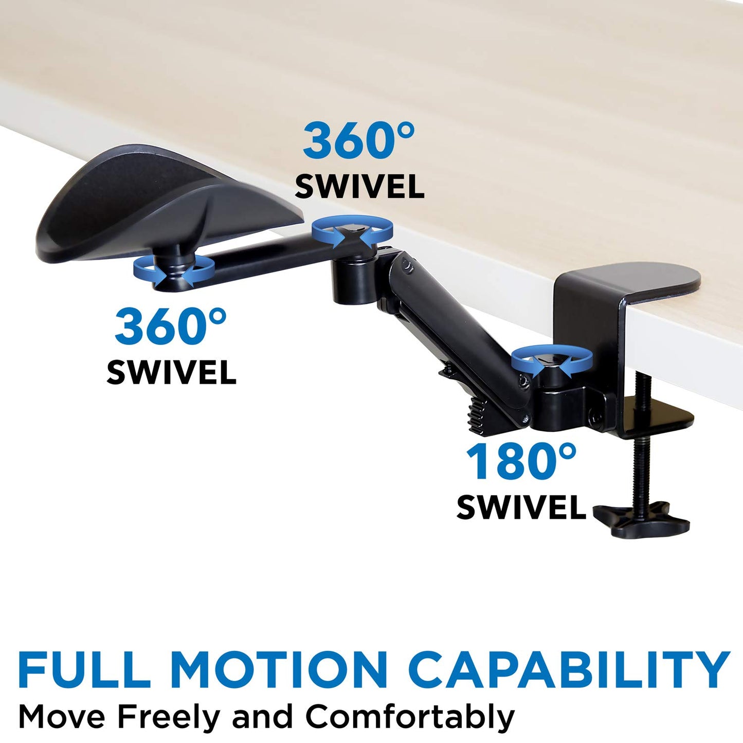 Mount-It! Adjustable Arm Rest for Desk, Ergonomic Elbow & Forearm Support, Height Adjustable Full Motion Rotating Desk Arm with Clamp-On Base for Computer & Keyboard Use, Steel Construction (MI-7145)