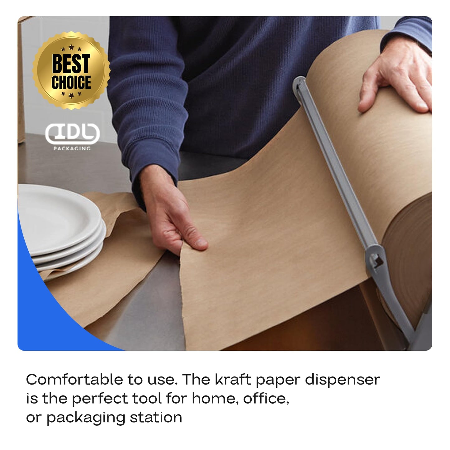 IDL Packaging 36" Kraft Paper Roll Dispenser & Cutter for Rolls up to 36" Wide and 9" in Diameter – Tabletop Reinforced Steel Paper Holder with a Cutter – for Kraft and Butcher Paper