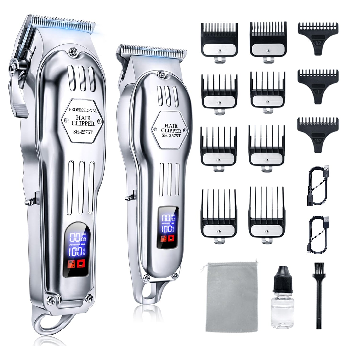 Professional Cordless Hair Clippers for Men, Trimmers Set and Barber Clippers for Haircut, Beard Trimmer Kit with LCD Display, Grooming Set, Rechargeable Hair Cutting Machine for Family