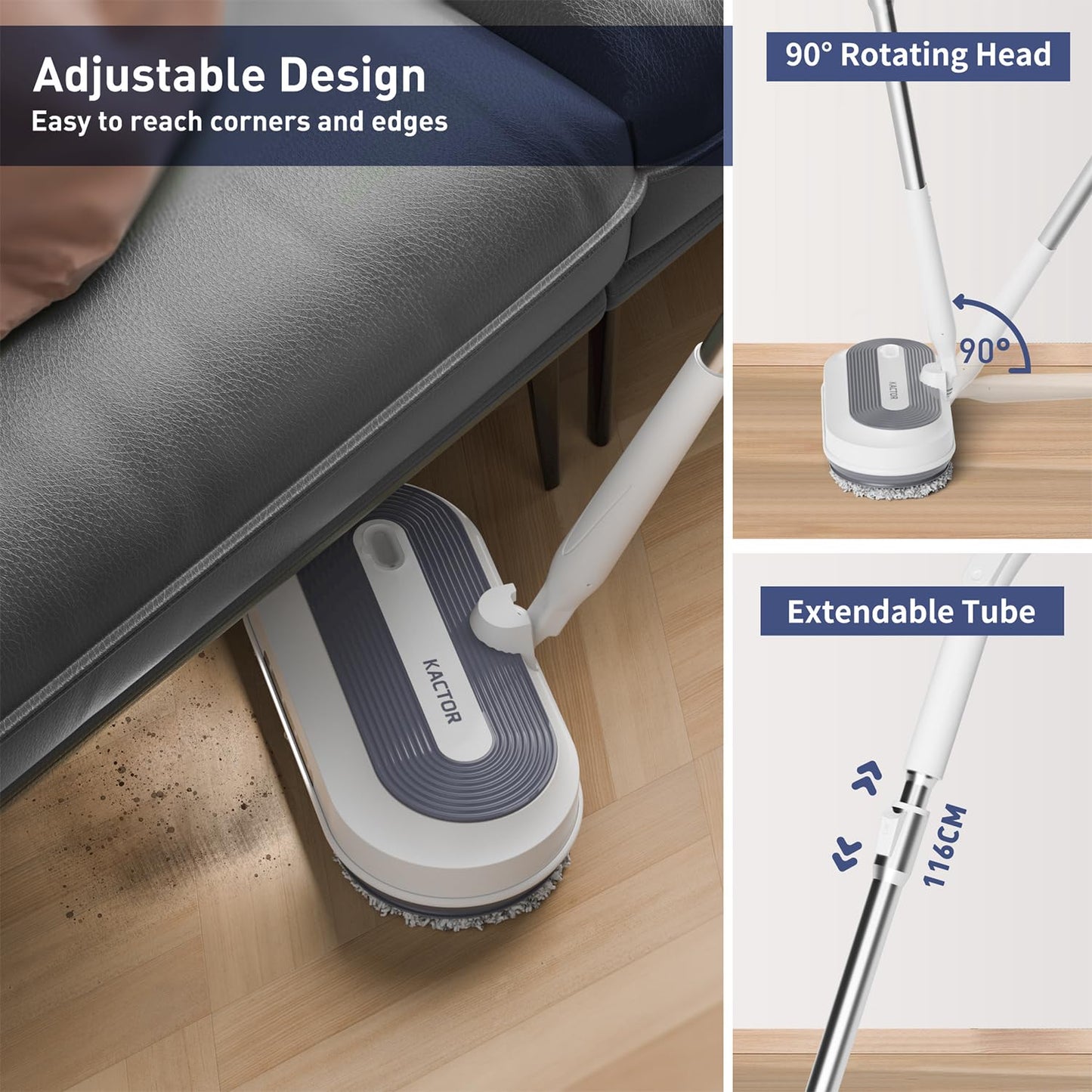 Cordless Electric Spin Mop, Electric Floor Cleaner with Water Sprayer & LED Headlight, 50mins Working Time, 290ml Water Tank, Adjustable Tube, Self-Propelled Multi-Surfaces Floor Mop for Home Cleaning