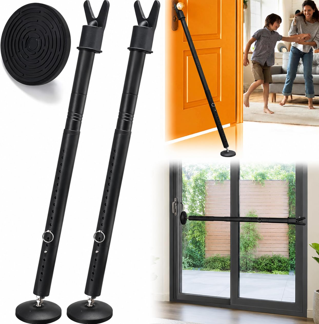 2 Pack Door Security Bar, Heavy Duty Door Brace for Front Doors, Sliding Doors & Windows, 24.5"-50.7" Adjustable Door Stopper with Anti-Slip Base for Home, Travel, Hotel & Dorm Security