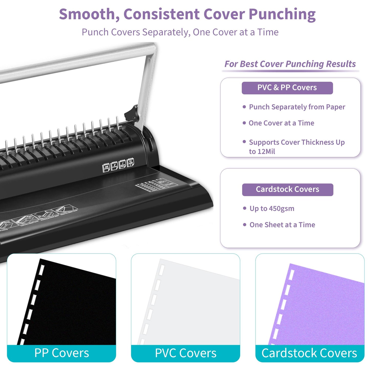 Binditek Binding Machine, 19-Hole, 145 Sheets, Comb Binder Machines with 30 PCS 1/2" Binding Combs, for Letter Size, Fixed Margin