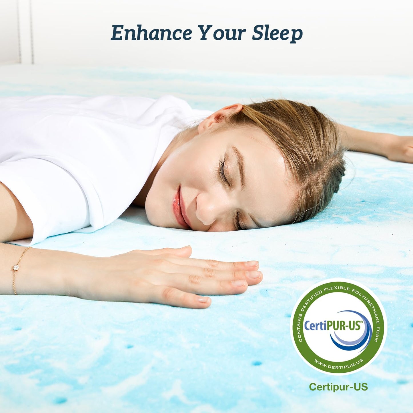 Sweetcrispy Memory Foam Mattress Topper Full, 4 Inch Thick Gel Infused Cooling Toppers Pad for Full Size Bed, Sleeper Sofa, RV, Camper, CertiPUR US Certified, Ventilated and Breathable, Blue