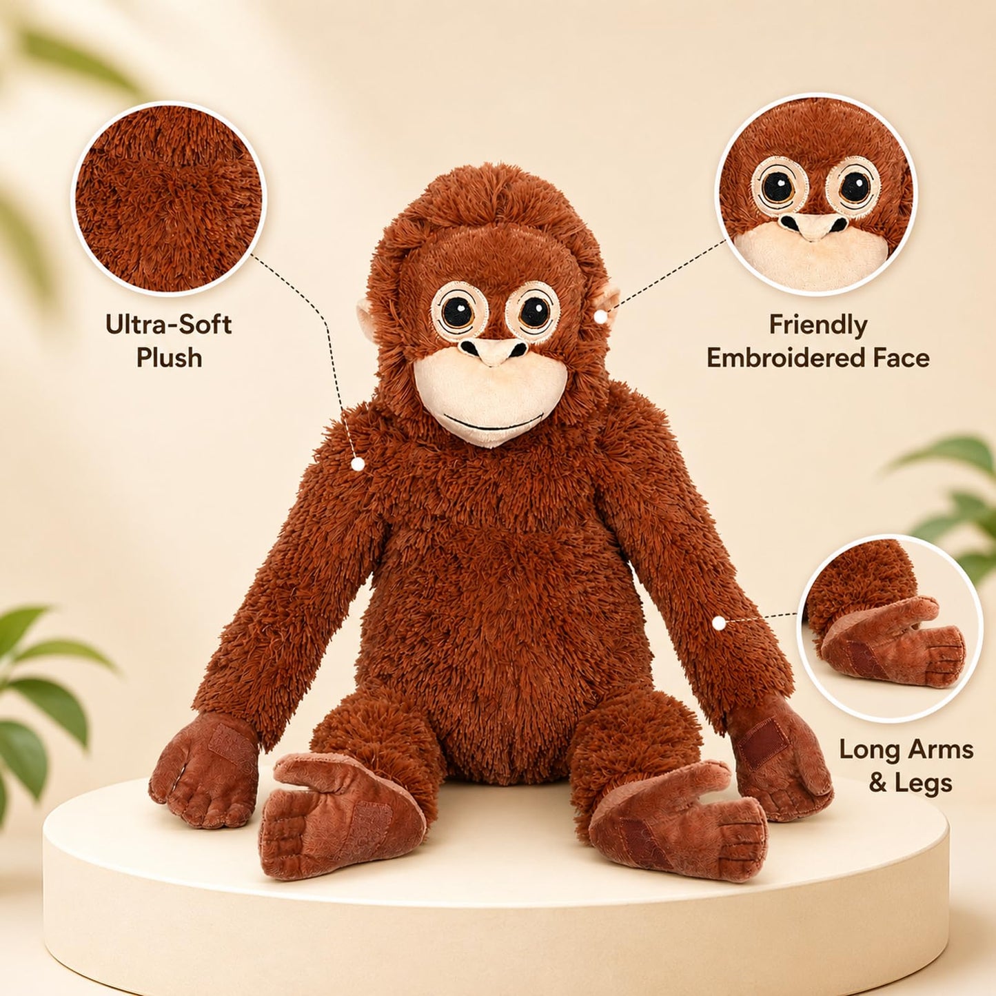 Fluffypals Punch Monkey Plush - 23.6 Inch Punch The Monkey Stuffed Animal, Hanging on Bags or Neck Orangutan Plush, Great Gift for Boys Girls Kids Fans