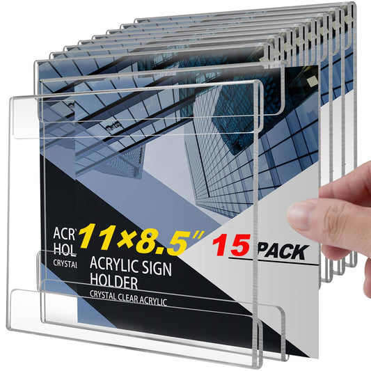 15 Pcs 8.5"×11 Acrylic Sign Holder Wall Mount, Horizontal, No Drilling Clear Wall Frame, Door Sign Holder with Adhesive Tape, for Offices Shop, Promotions, Homes Restaurants, Photo, Picture, Events, Meeting
