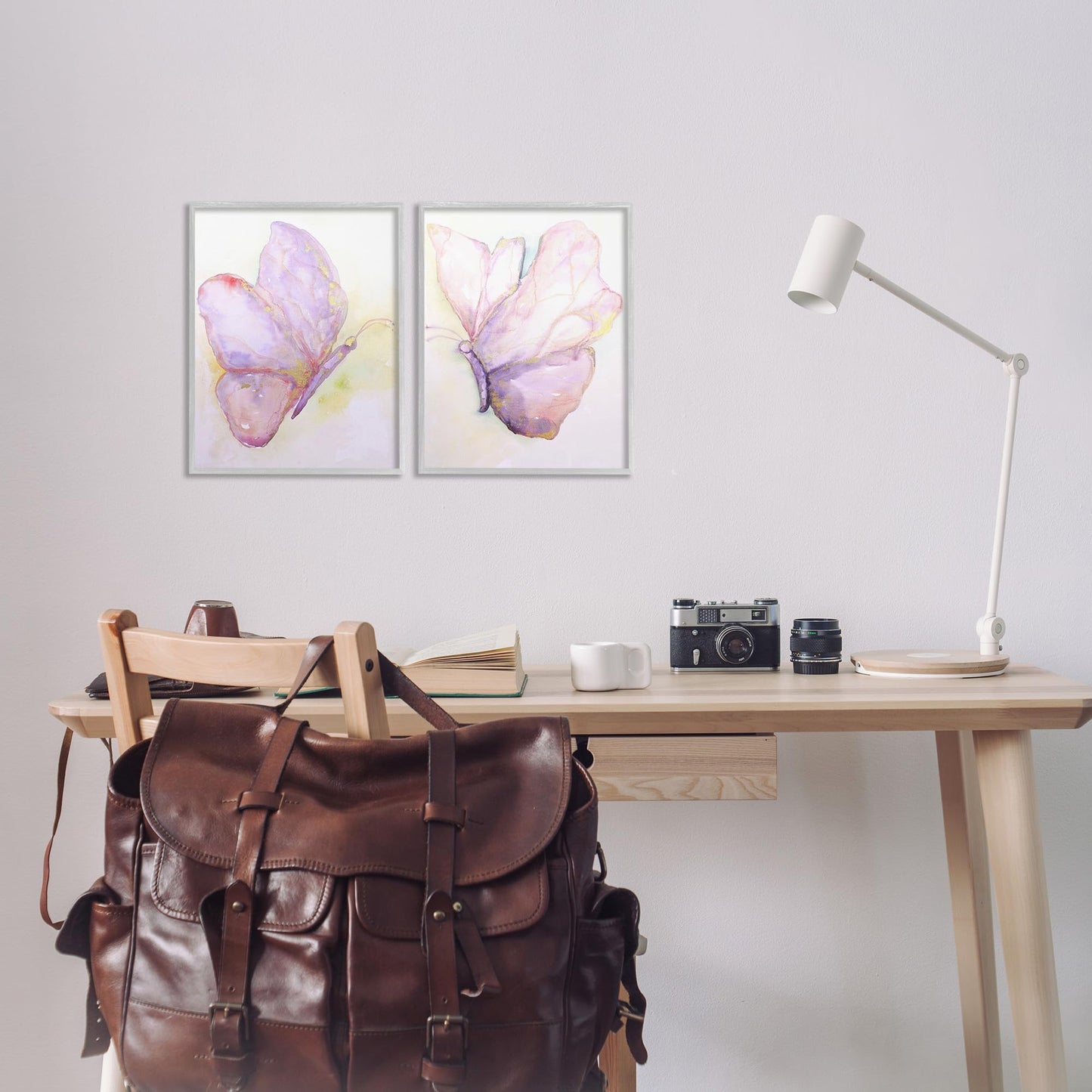 Stupell Industries Girls Glam Butterfly Wings Purple Gold Watercolor, Designed by Leticia Herrera Wall Art, 2pc, each 11 x 14, Grey Framed