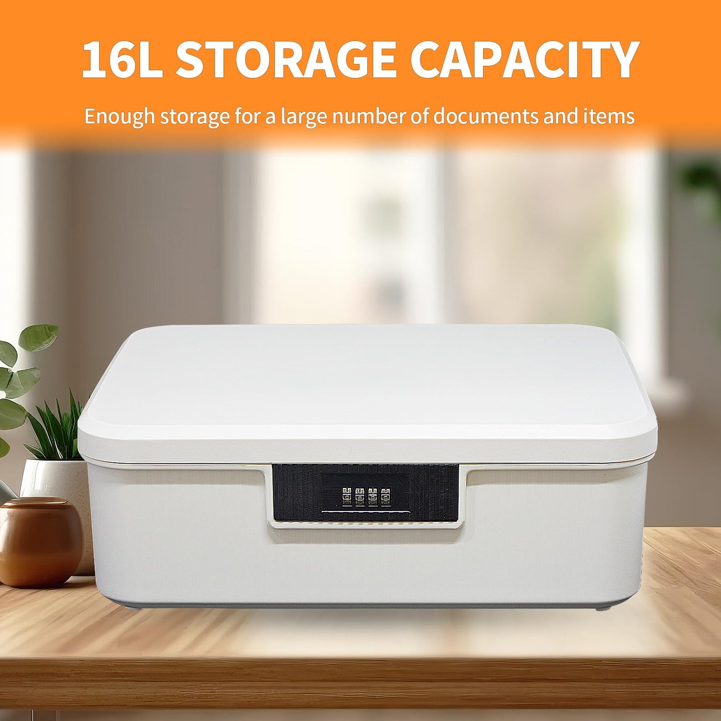Qiveno Lockable Storage Container Bin, 4.2 Gallon Capacity Organizer Box with Combination Lock, Heavy Duty Plastic Trunk, Usable As Item Organizer Or Office File Storage(White)