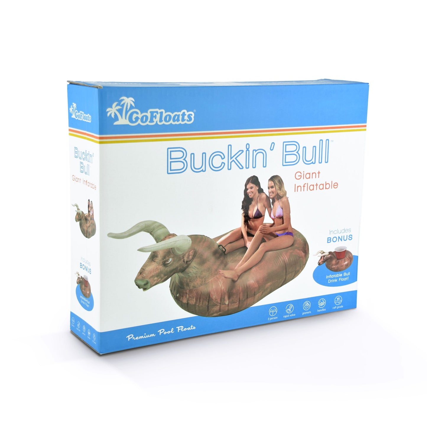 GoFloats Giant Inflatable Buckin' Bull - Grab Summer By The Horns, Includes Drink Float