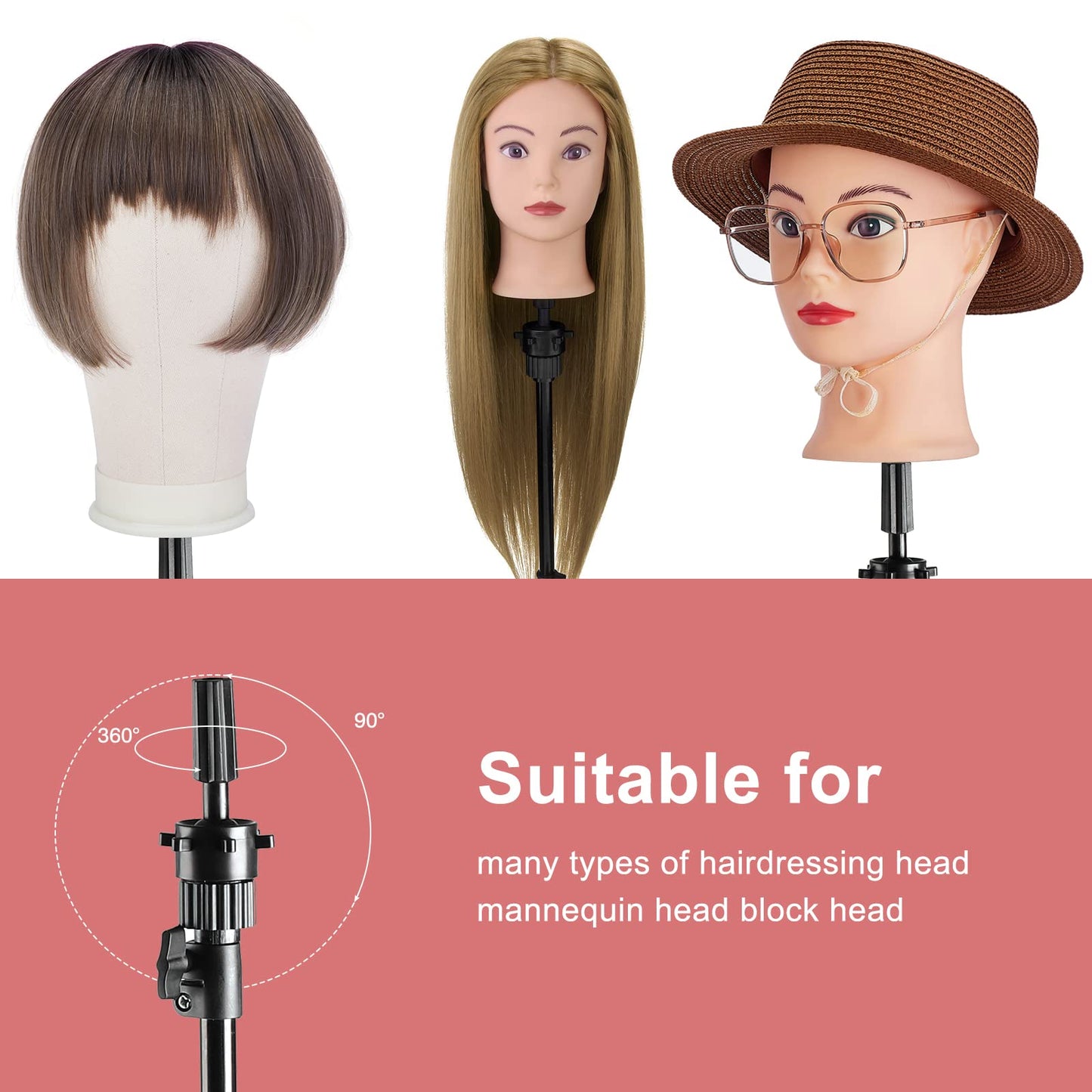 Neverland Beauty & Health 23 Inch Wig Stand Tripod with Head,Canvas Wig Head,Wig Head Stand with Mannequin Head for Wigs,Manikin Head Set for Wigs Making Display