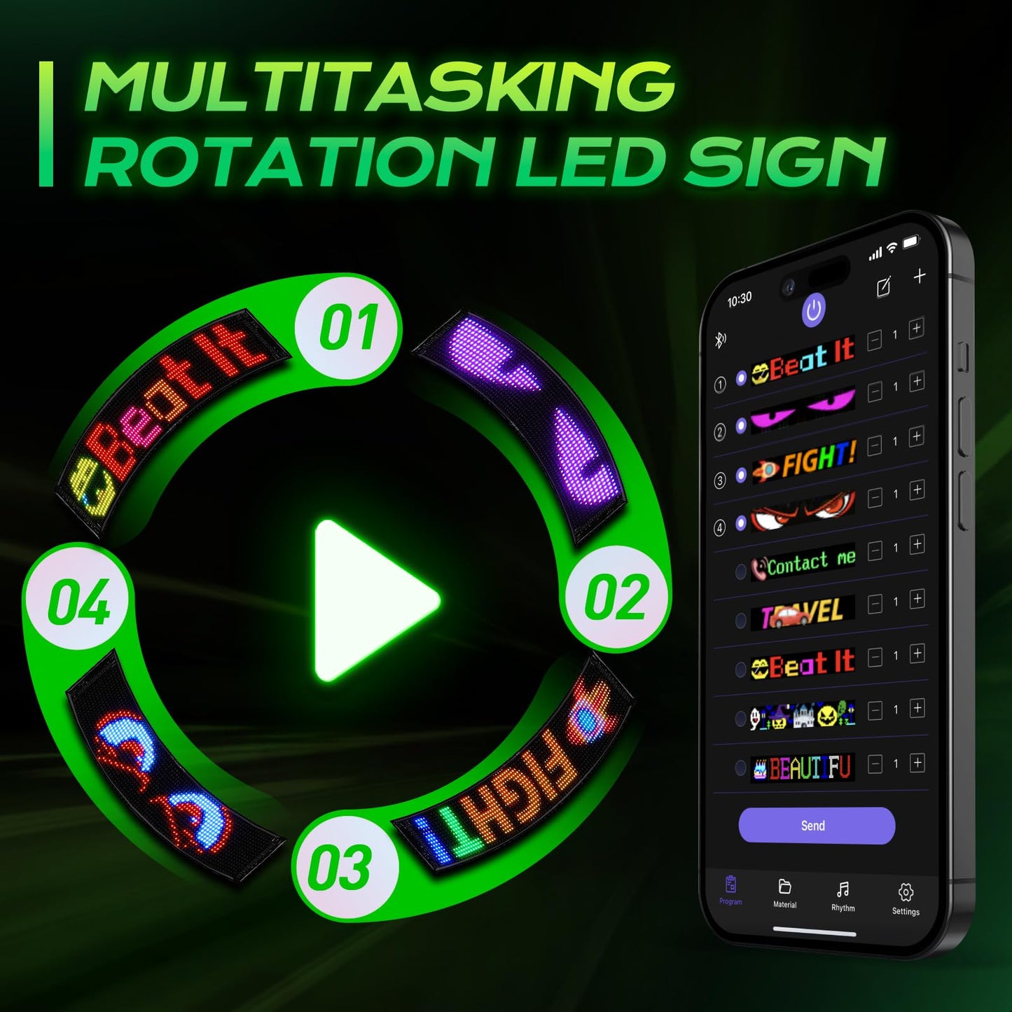 KJOY Huge Bright Devil Eyes LED Light for Car，23''x5'' Flexible Digital Scrolling LED Display，Bluetooth APP Control Custom Text Pattern Animation LED Store Sign for Car Business Hotel School（1pcs）