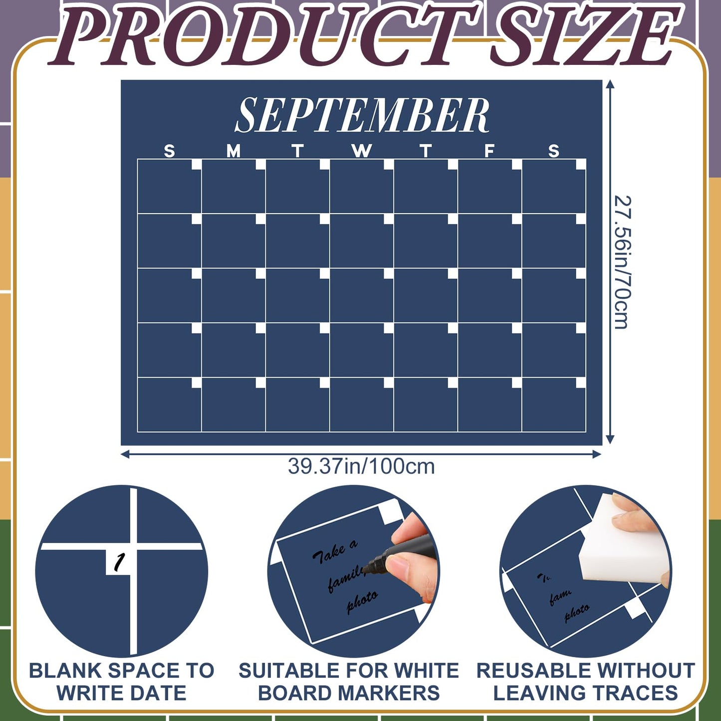 12 Pcs Extra Large Undated Calendar 40‘'x 27.5‘' Large Classroom Wall Calendar 12 Month Big Dry Ease Reusable Planning Yearly Rainbow Planner for Office Home Educational Study Back to First Day Class