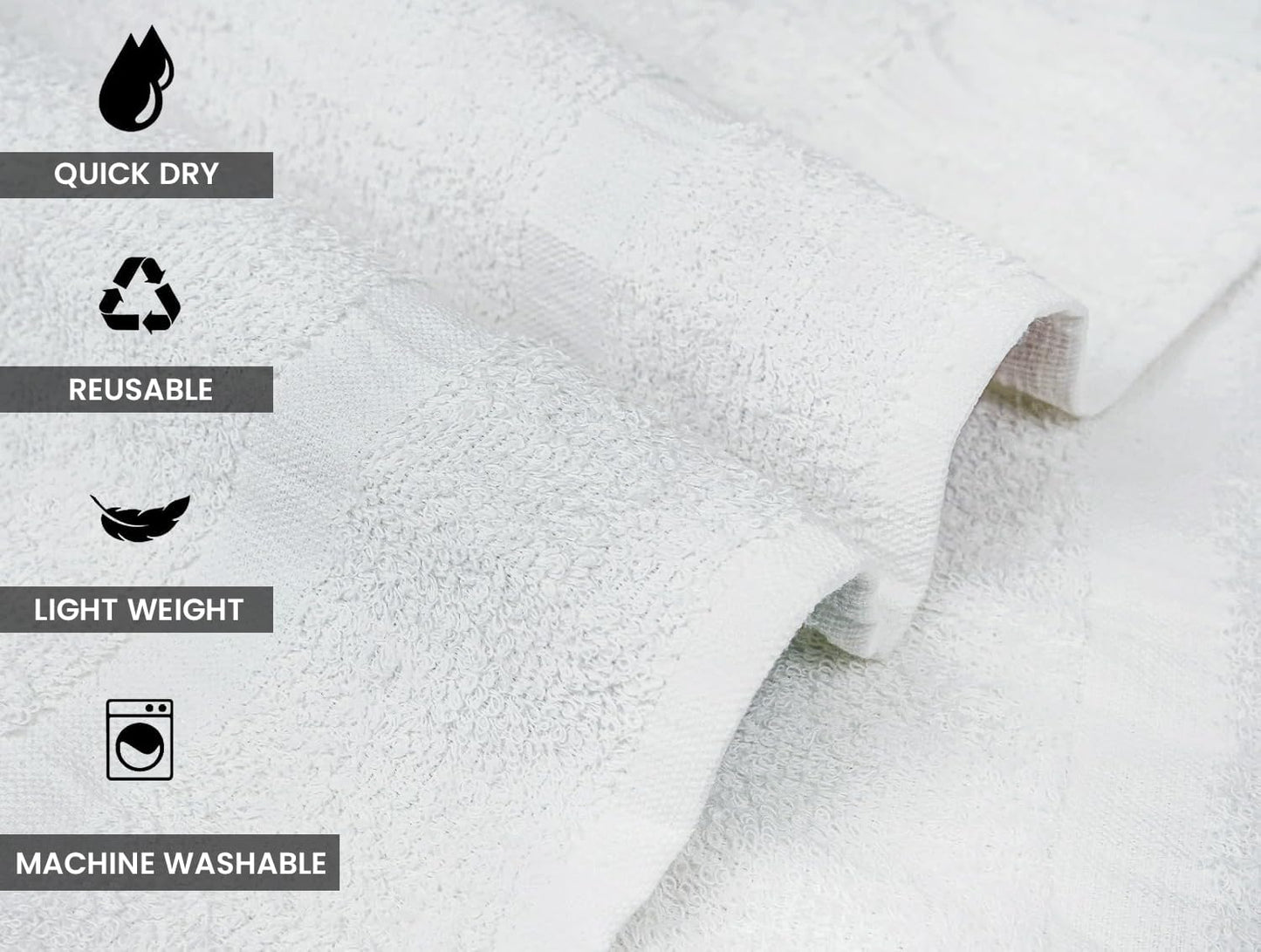 CH White Bath Towels Bulk 12 Pack (22 x 44 Inches) - 100% Cotton Economy Light Weight Towels for Commercial Use - Quick Dry, Ultra-Soft, and Absorbent Bulk Towels