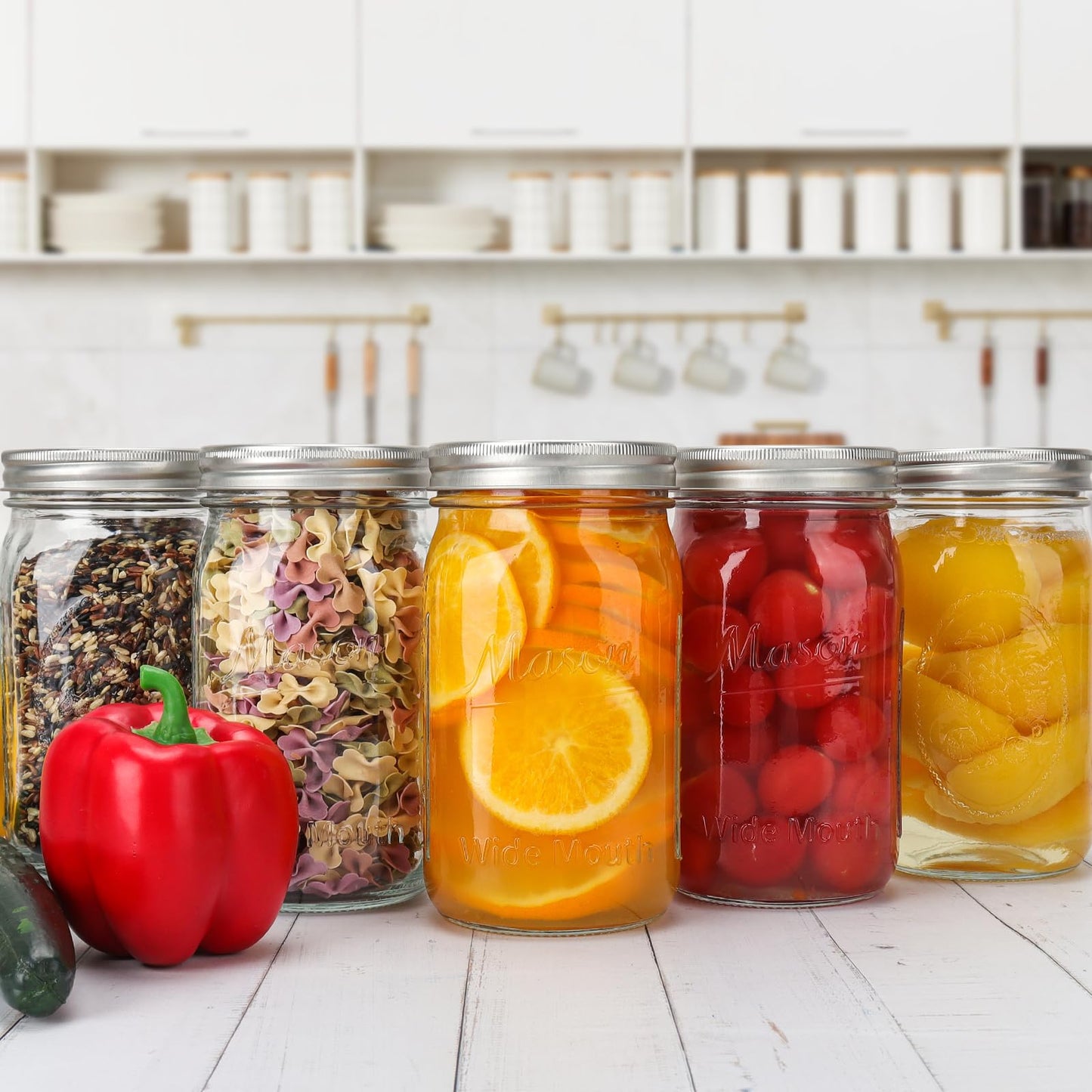 CycleMore Wide Mouth Mason Jars 32 oz, 12 Pack Large Glass Mason Jar with Metal Airtight Lids and Bands, 1 Quart Canning Jars for Pickling, Fermenting, Food Storage & DIY Projects