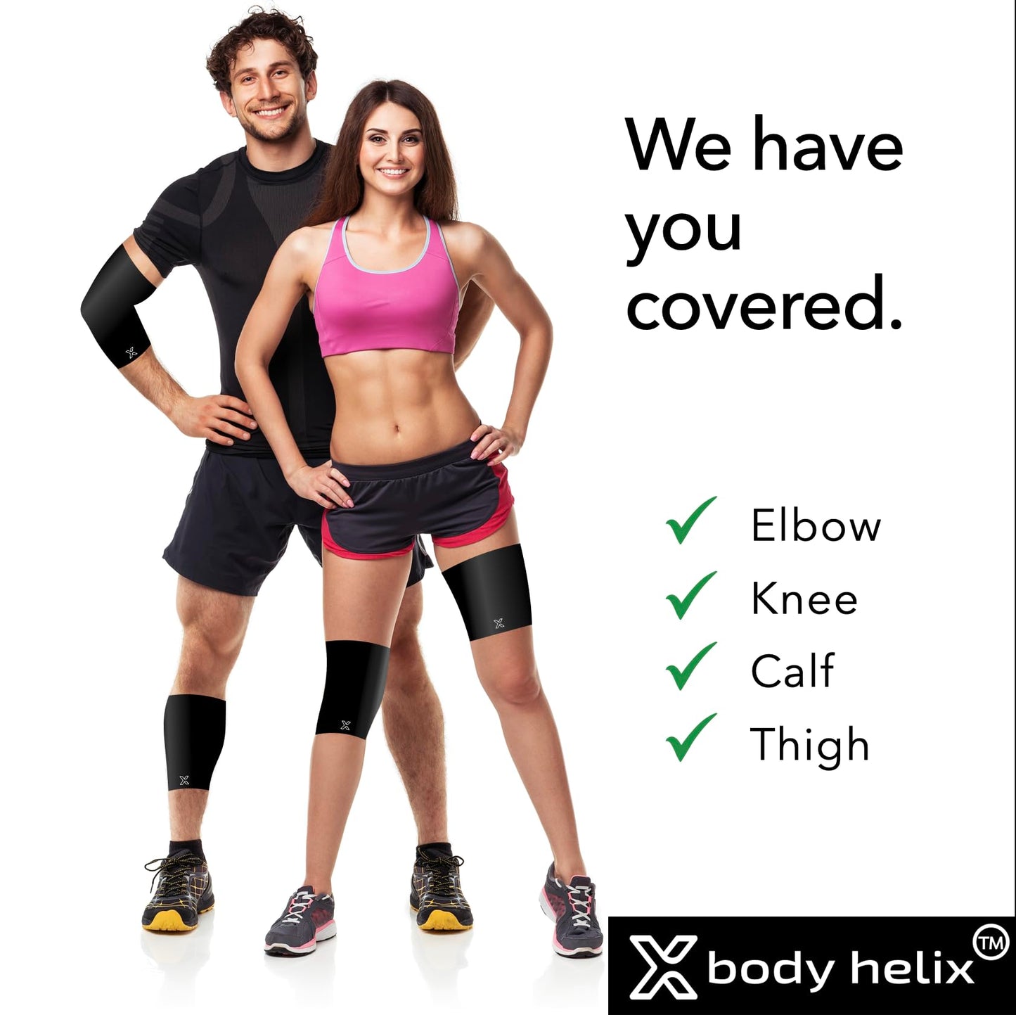 Body Helix Full Knee Compression Sleeve for Knee Pain Relief - Arthritis, Meniscus, Swelling, ACL, Sprains - Knee Sleeve for Women and Men (Black, Medium)