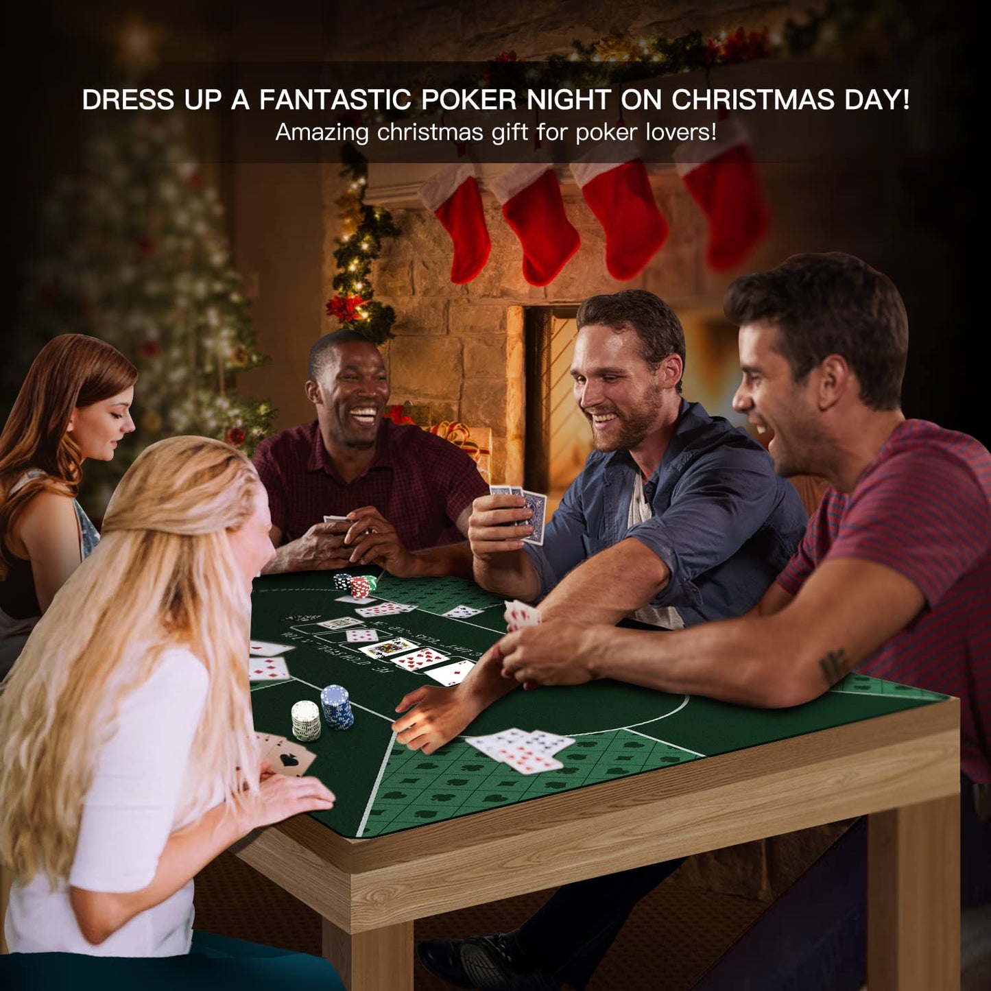 YUZPKRSI 70 x 35 Inch Poker Mat, 8 Players Texas Hold'em Poker Rubber Mat Poker Topper for Tables, Folding Portable Poker Table Top Layout w/Carrying Bag for Poker Games, Blackjack, Casino