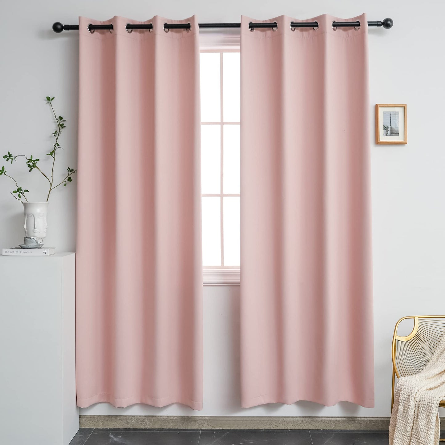 YGO Home Fashion Thermal Insulated Solid Grommet Top Blackout Curtains for Girls Bedroom Living Room Light Pink 52x84 inch 2 Panels