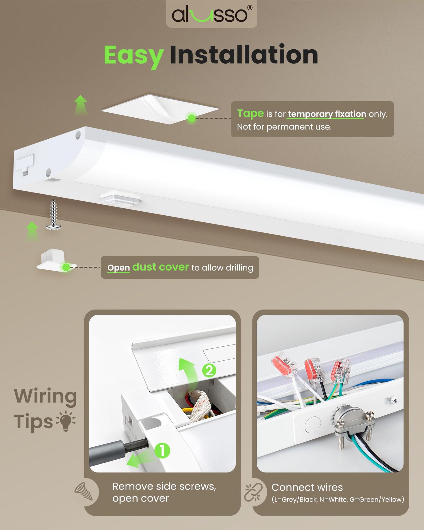 ALUSSO 24 Inch LED Under Cabinet Lighting Hardwired 120V, 5CCT Color Selectable 2700K-5000K Dimmable 15W 1200LM High Brightness, CRI 90+ Strip Linkable Under Counter Lights for Kitchen Sink, 1 Pack