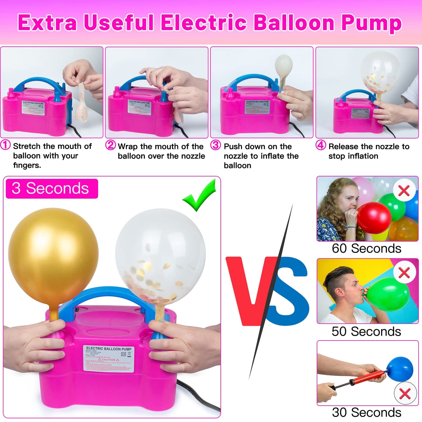 Toosci 4 Sets Metal Balloon Column Stand and Electric Balloon Pump, Adjustable 9 Feet Balloon Stands for Floor, Balloon Column kit for Baby Shower Graduation Wedding Birthday Party