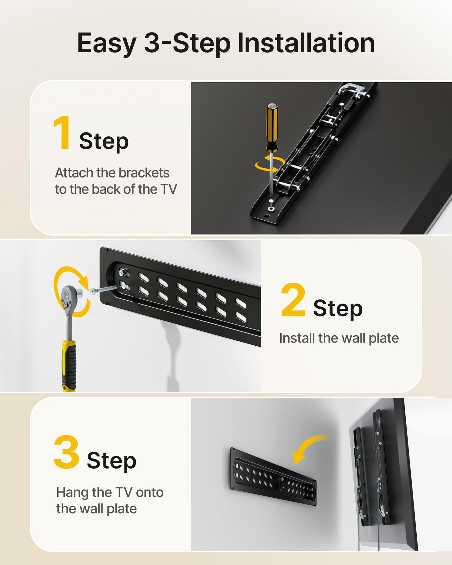 monTEK Ultra Slim Tilting TV Wall Mount Bracket for 43–95" Flat & Curved TVs, 1.2" Low Profile, Anti-Glare Tilt, Holds 150 lbs, Supports VESA 800x400, Fits 16"/18"/24"/32" Studs