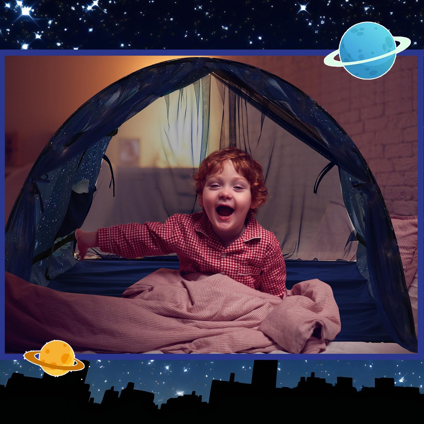 Wowangce Galaxy Bed Tent for Kids Large Kids Twin Tent Toddler Play Bed with Carry Bag Foldable for Girls Boys Bedroom Indoor Games