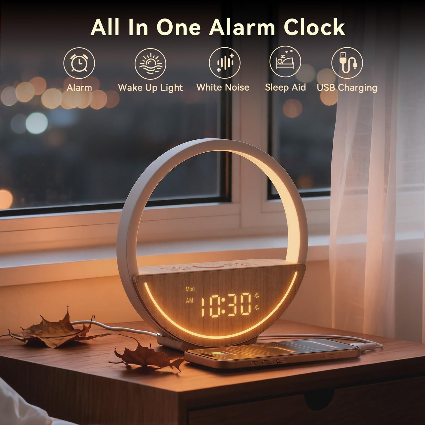 Vivilumens Wake Up Light Sunrise Alarm Clock - White Noise Sound Machine with 20 Soothing Sounds Sleep Better, Weekdays/Weekends Dual Alarms, Bedroom Bedside Lamp, Gift for Heavy Sleepers