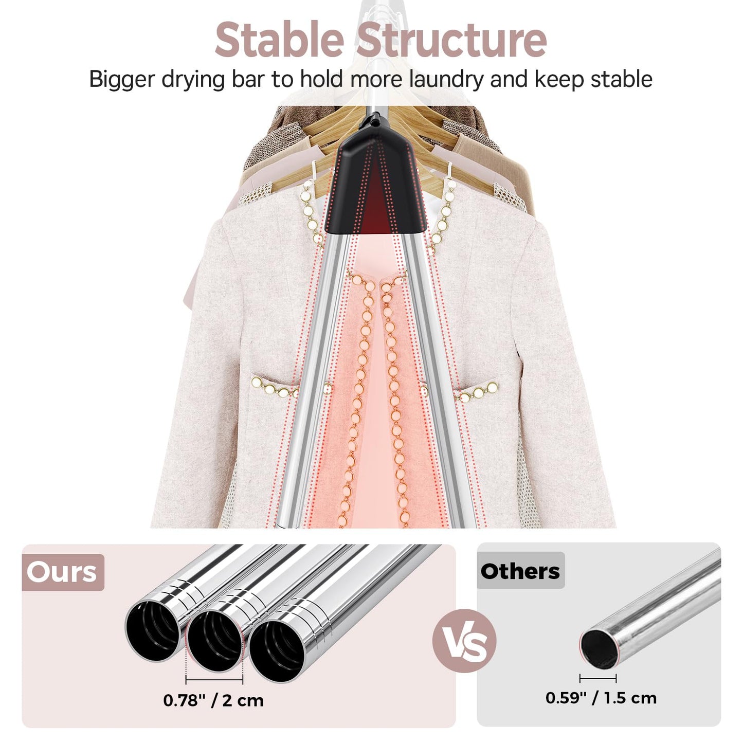 TOOLF Clothes Drying Rack Foldable, Laundry Drying Rack Stainless Steel, Portable Clothes Rack, Clothing Garment Rack, Drying Rack for Clothing, Indoor Outdoor, Free-Standing, Large Capacity