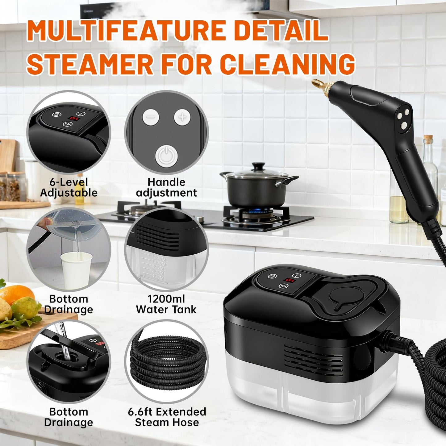 SRGARH Pressurized Steam Cleaner, Handheld Portable High Temp Bathroom Powerful Steamer Cleaning Machine Steam Cleaner For Home Use Kitchen Grease Car Detailing (black)