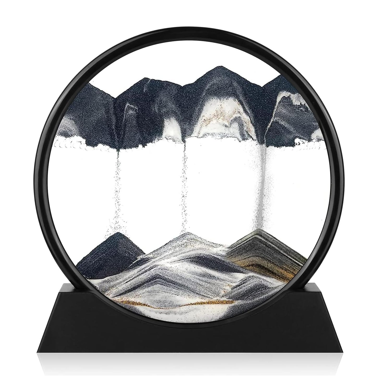 GEKETY Moving Sand Art Picture - Round Glass 3D Deep Sea Sandscape - 3D Quicksand Painting Décor - Relaxing Home Decoration Desk Toys for Office, Home, Desk, Mantle, Bookshelf - (Black, 12 in)
