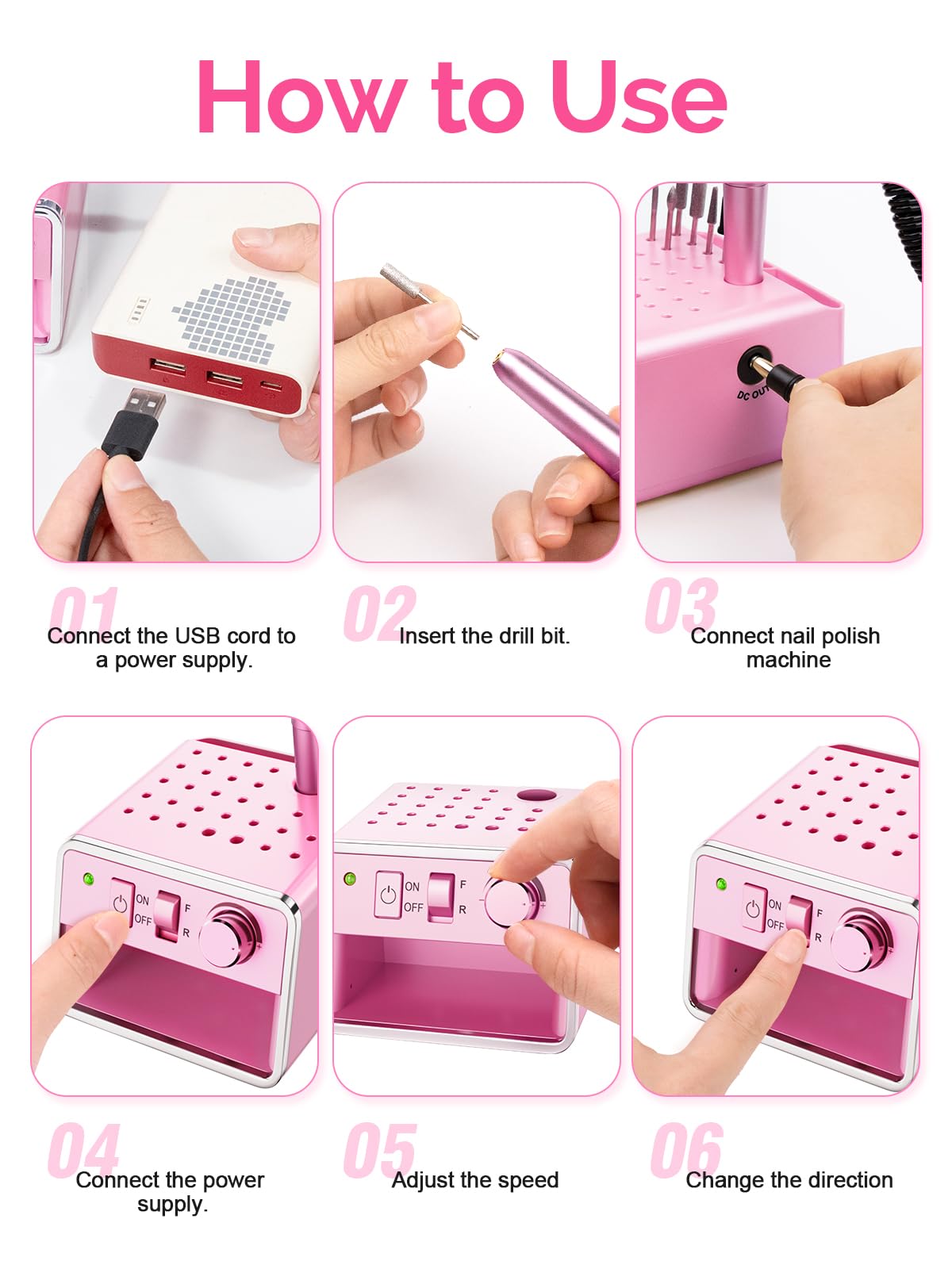 20000RPM Electric Nail Drill Portable Nail File Drill Set for Acrylic Gel Nails, Professional Nail Drill Machine for Nail Polish Remover with the Function of Storing Manicure Accessories，Purple