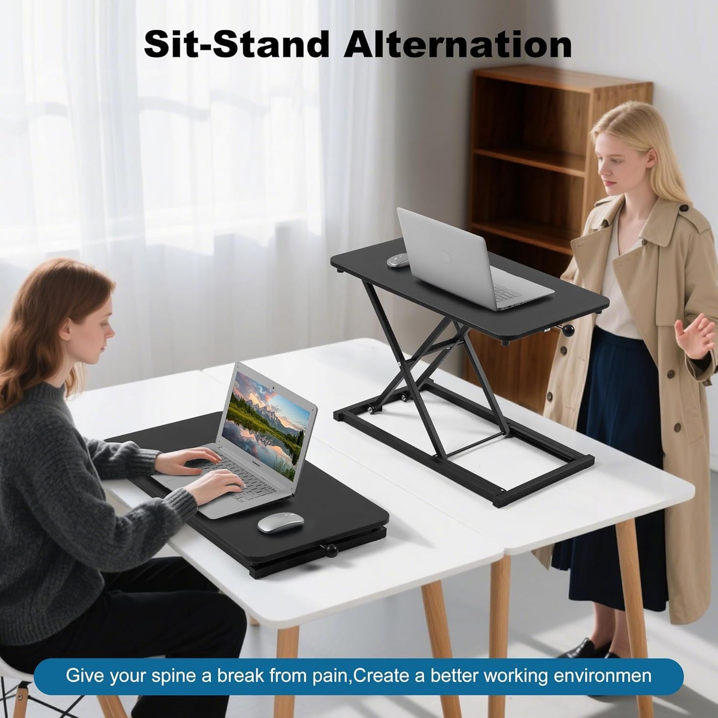 Height Adjustable Standing Desk Converter,Computer Keyboard Stand for Desktop,Keyboard Riser for Stand Up Desk Riser,Computer Workstations for Laptop and Single Monitor Office Use,Size 23.6 Inch
