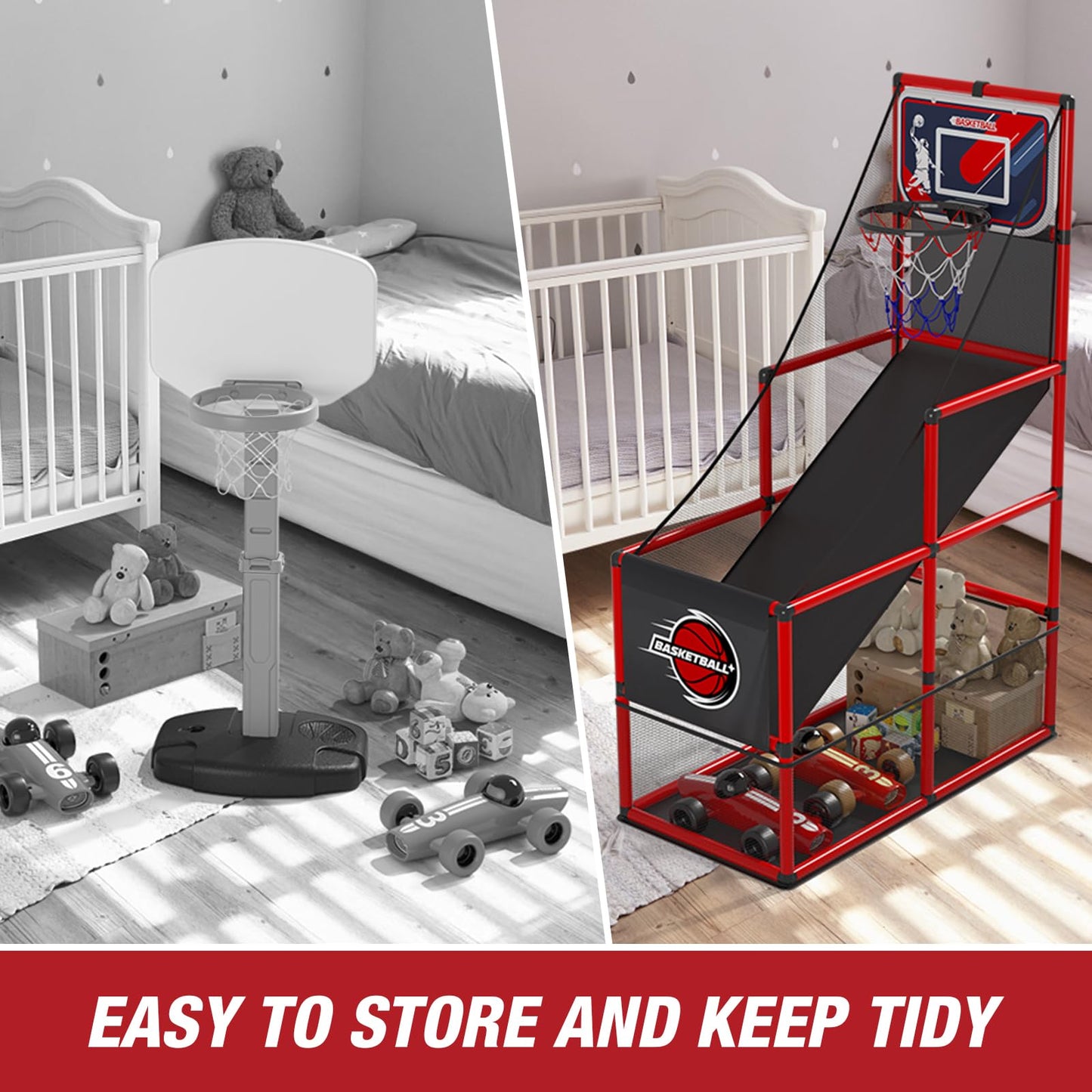 HYES Basketball Arcade Game Indoor Outdoor, Kids Basketball Hoop with 4 Balls & Pump, Single Shot Basketball Game at Home, Carnival Games Sport Toys Gifts for Boys Girls Teens Ages 3-12 Years Old