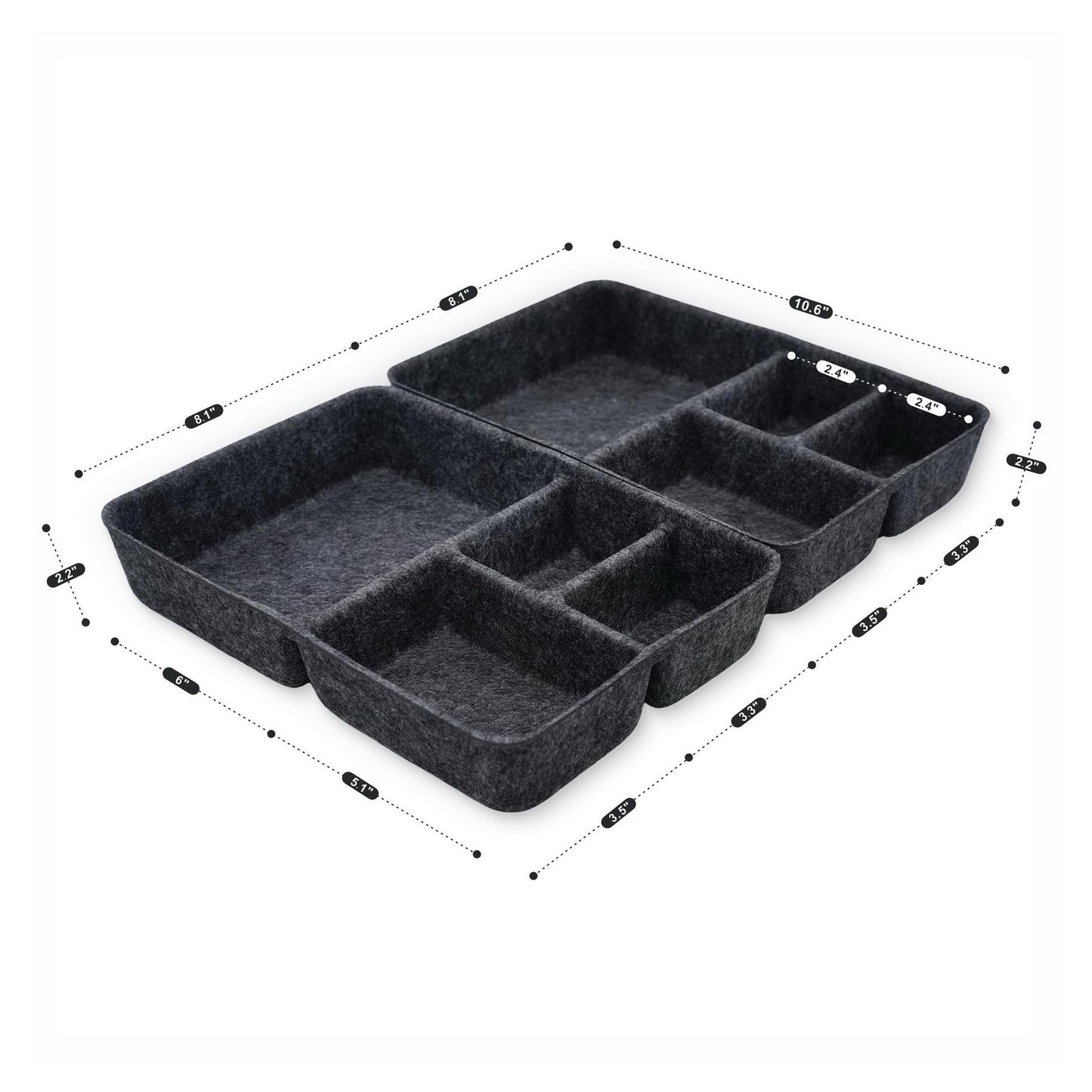 Welaxy 2-piece Junk Drawer Organizer bin 4 Compartments Office home dorm 2 dividers Felt Trays Drawers Multi-Purpose Storage (Charcoal x 2)