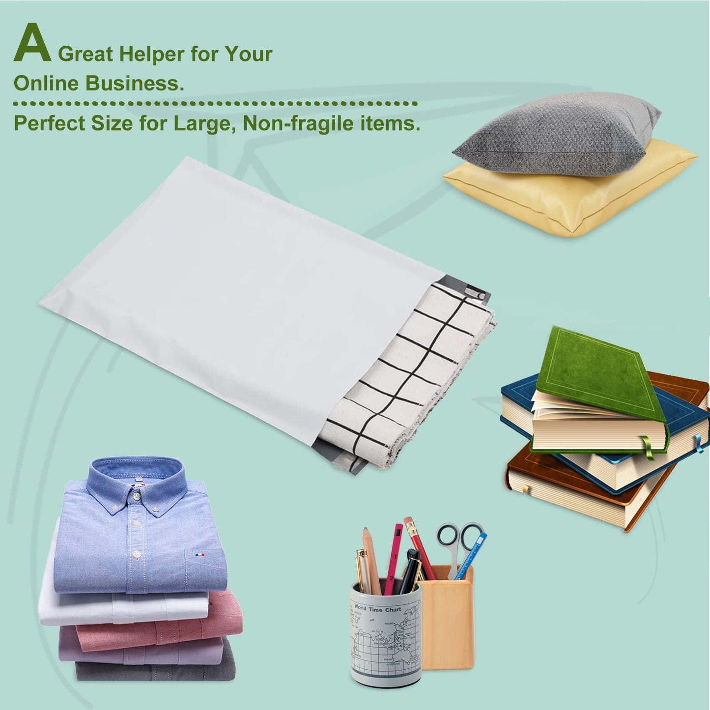 SJPACK 200pcs 14.5x19 Poly Mailers 2.5 Mil Envelopes Shipping Bags With Self Sealing Stripe,White Poly Mailers