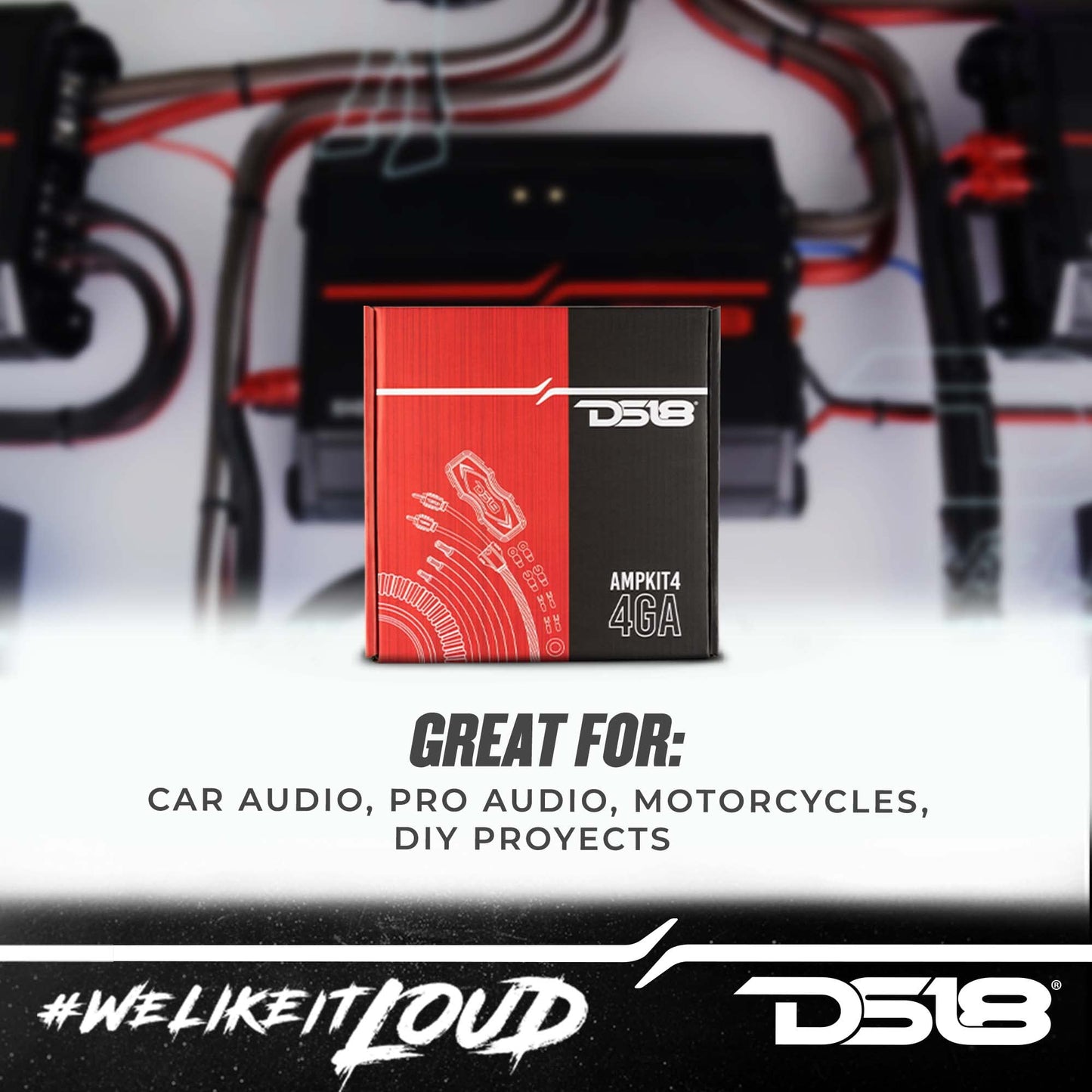 DS18 AMPKIT4 4 Gauge Amp Installation Wiring Kit - Amplifier Installation Kit 4 GA - A Car Amplifier Wiring Kit Simplifies Wire Connections and Delivers Power to Your Radio, Subwoofers, and Speakers