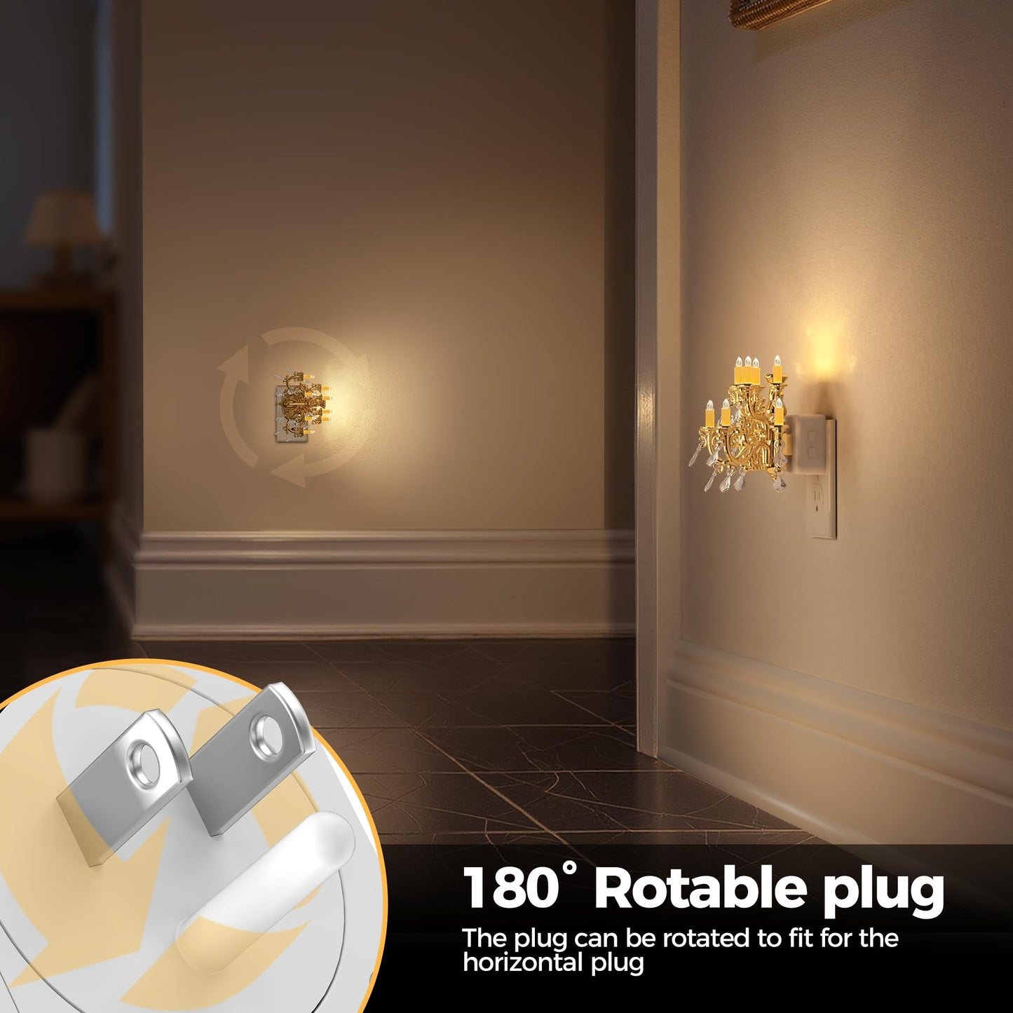 Briignite LED Night Lights Plug into Wall, Chandelier Night Light with Dusk to Dawn Light Sensor, Dimmable Golden Nightlight Plug in, 3000K Soft White for Bathroom Bedroom Hallway Kitchen