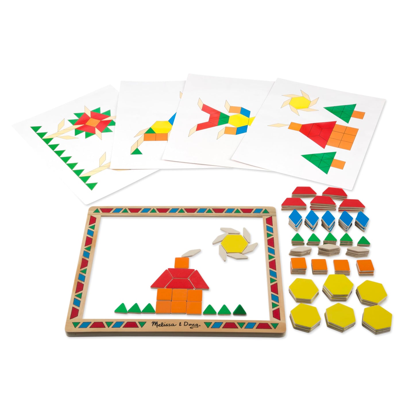 Melissa & Doug Deluxe Wooden Magnetic Pattern Blocks Set - Educational Toy with 120 Magnets and Carrying Case