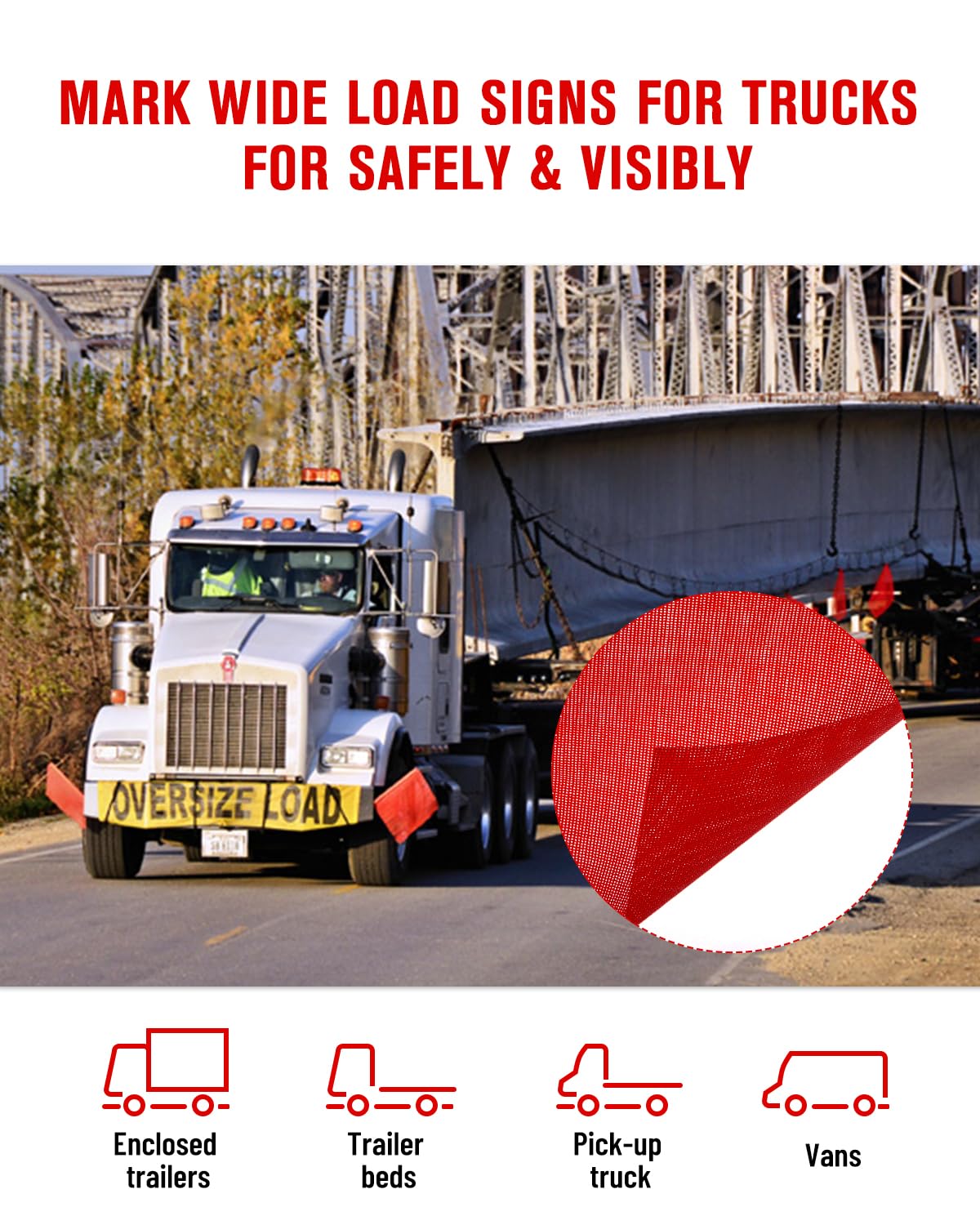 Venussar Safety Flags for Trucks with Heavy Duty Magnets Kit, Pack of 4 Warning Safety Flag with Wire Loop 18 x 18 Inch and Round Magnets, Red Safety Flags for Trucks Trailer Oversize Load