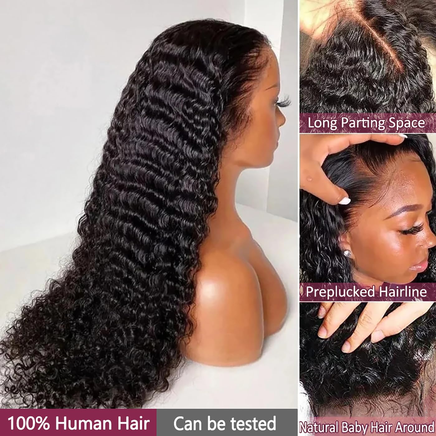 GYAJEP 32 inch Deep Wave Lace Front Wigs Human Hair 13x6 HD Lace Front Wigs Human Hair Pre Plucked 180% Density Deep Wave Wig Human Hair with Baby Hair Natural Color