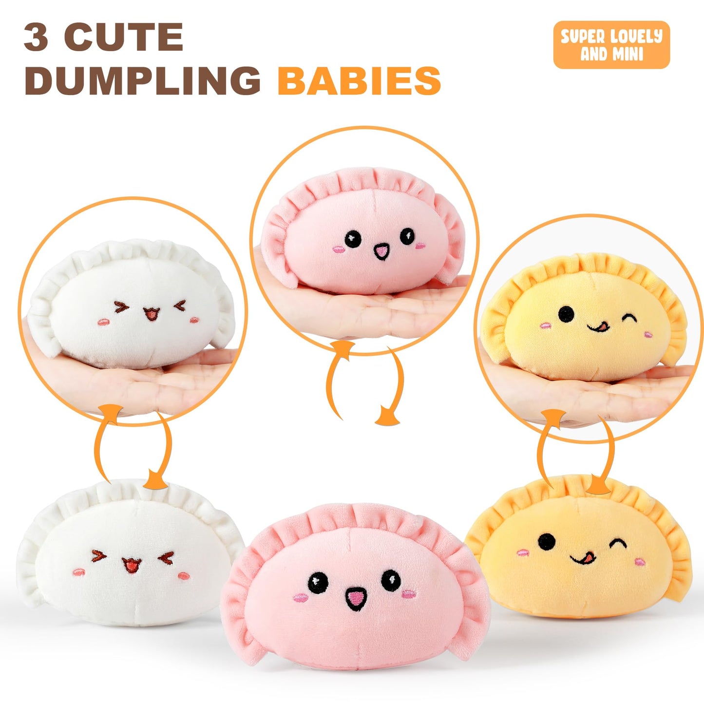 Ditucu Cute Pierogi Pillow Dumpling Plush Mommy 14 inch with 3 Littles 4 inch Family Food Shaped Stuffed Animal Plushies Toys Gifts for Kids