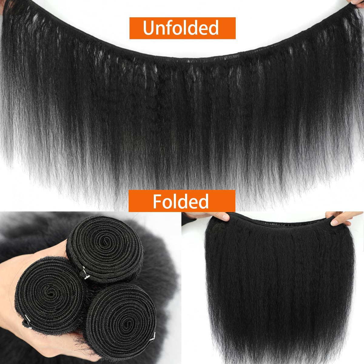 CYIKLI 12 14 16 Kinky Straight Bundles Human Hair Yaki Straight 3 Bundles 100% Unprocessed Brazilian Virgin Remy Hair Natural Black Color