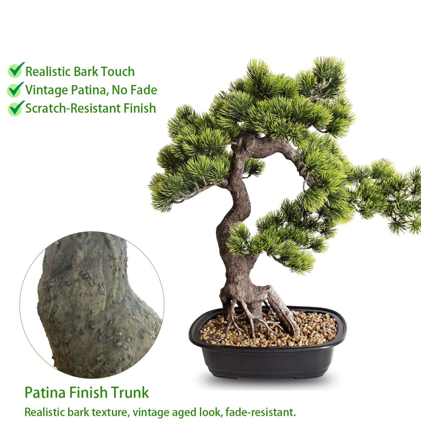 Artificial Bonsai Plant, Large Faux Juniper Plants 20 inch, Faux Potted Pine Plants Indoor Decor for Office Desk Home Table, Greenery Desktop Bonsai Tree for Room Decorations, Tall 20"