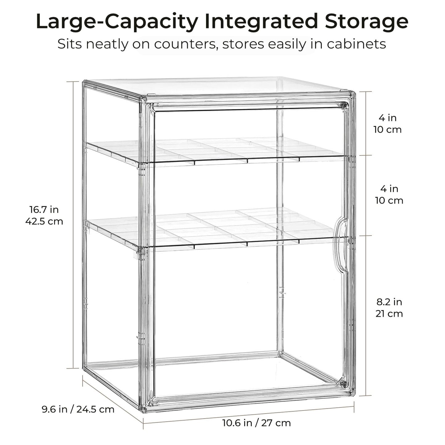 KitHero Baby Bottle Organizer – X-Large Adhesive Wall-Mount 3 Tier Adjustable Acrylic Bottle Storage Container with Magnetic Door – for Countertop, Cabinet, Kitchen, and Vanity, Gifts for New Mom