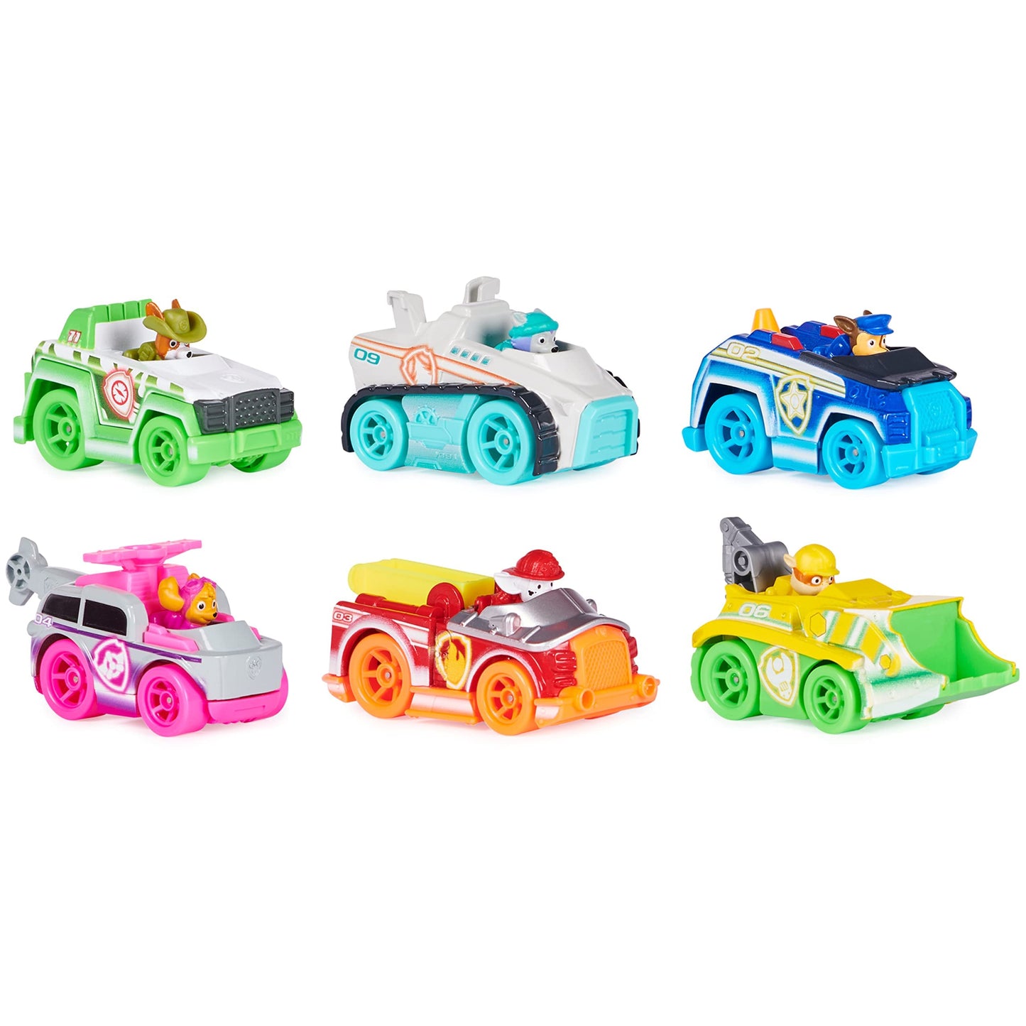 PAW Patrol, True Metal Neon Rescue Vehicle Gift Pack of 6 Collectible Die-Cast Toy Cars, 1:55 Scale, Kids Toys for Boys and Girls Ages 3 and up
