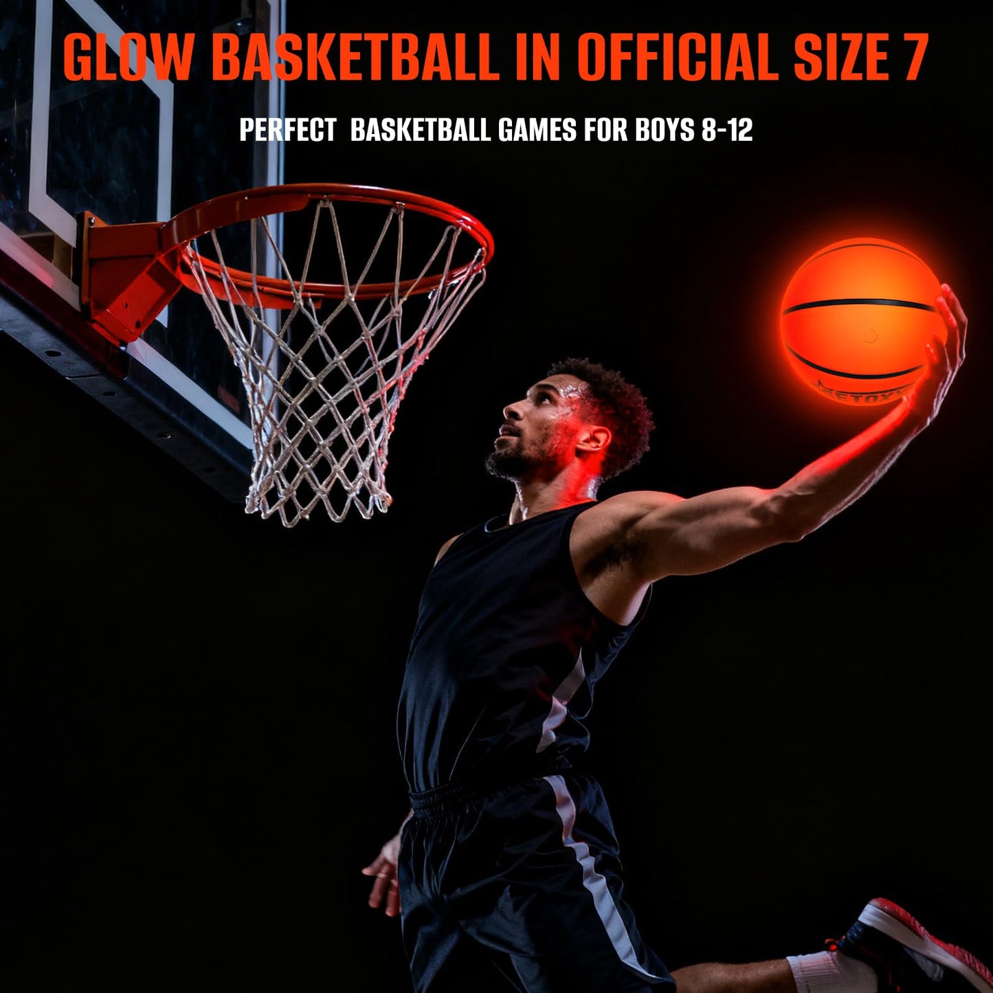 SETOXYX Glow in The Dark Basketball, Light Up Basketball for Teen Boy, Official Size 7 with 6 Spare Batteries, Gift for Boys & Girls 6-15+ Year Old, Outdoor Sports Toy Halloween