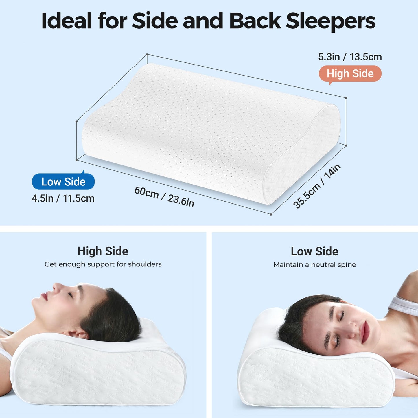 Elviros Cooling Memory Foam Pillow with Breathable Cover, Adjustable Height Bed Pillow for Neck Support, Ergonomic Cervica Neck Pillow for Side Stomach and Back Sleeper, Queen Size, 23.6"×14"×5.3"
