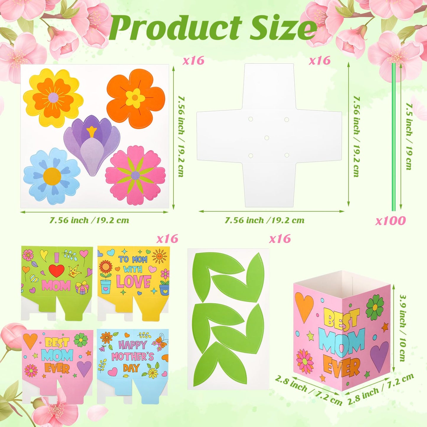 Motipuns 16 Set Mother's Day Flower Pot Crafts DIY Spring Floral Bouquet Crafts Kit Make Your Own Standing Flower Pot Handmade School Exchange Gift for Kids Party Activity Mom Teacher Appreciation