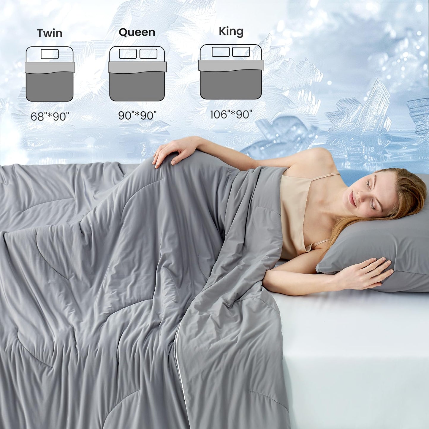 Cozy Bliss Cooling Comforter Queen Size, Reversible Lightweight Cooling Blankets for Hot Sleepers and Night Sweats, Q-Max>0.45 Soft Breathable Silky Smooth Summer Comforter, Dark Grey, 90"x90"
